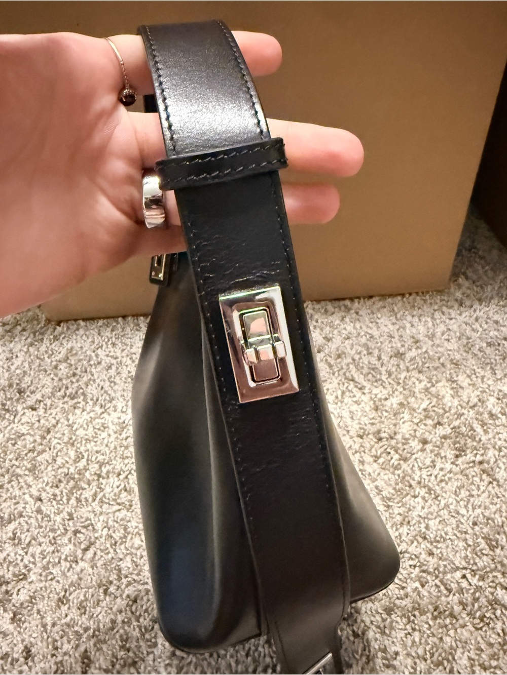 VERAFIED Hobo Bag in Black Leather & Silver Handbag Purse - Picture 9 of 14